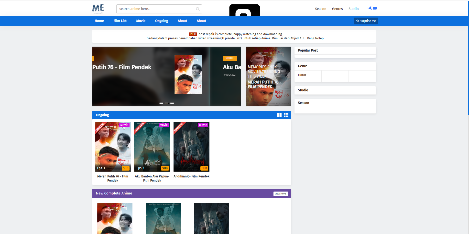 Films Portfolio Website Film